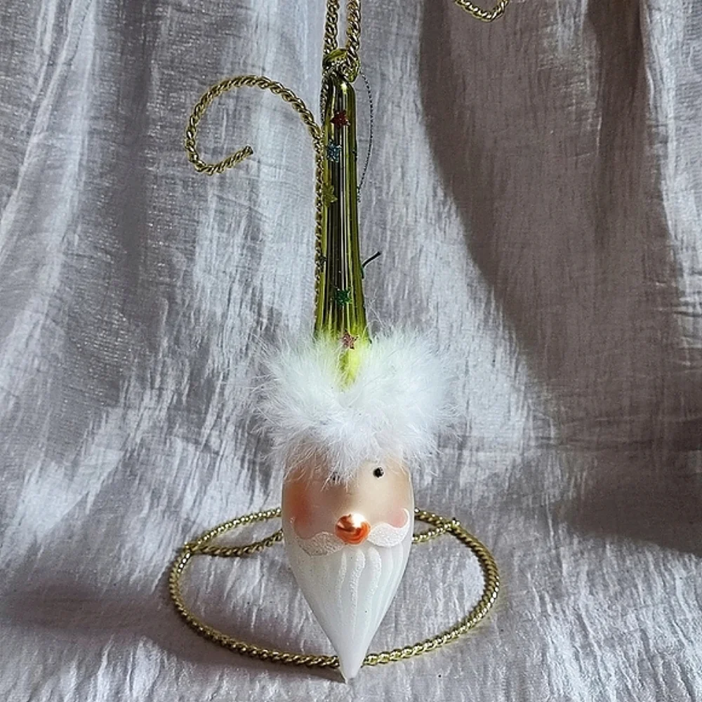 Santa Claus Elongated Feather Glass Vintage Christmas Ornament